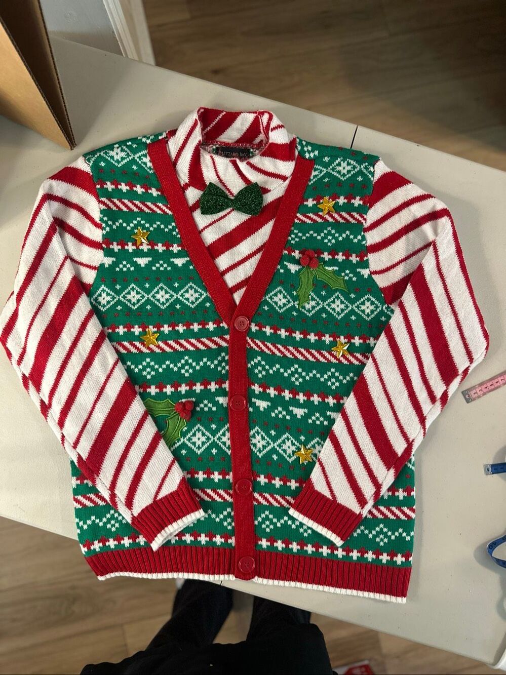 Blizzard Bay Mens Multicolor Stripe Christmas Bow Tie Cardigan Sweater Large